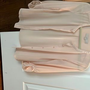 Loft pink blouse button down with bubble sleeve
